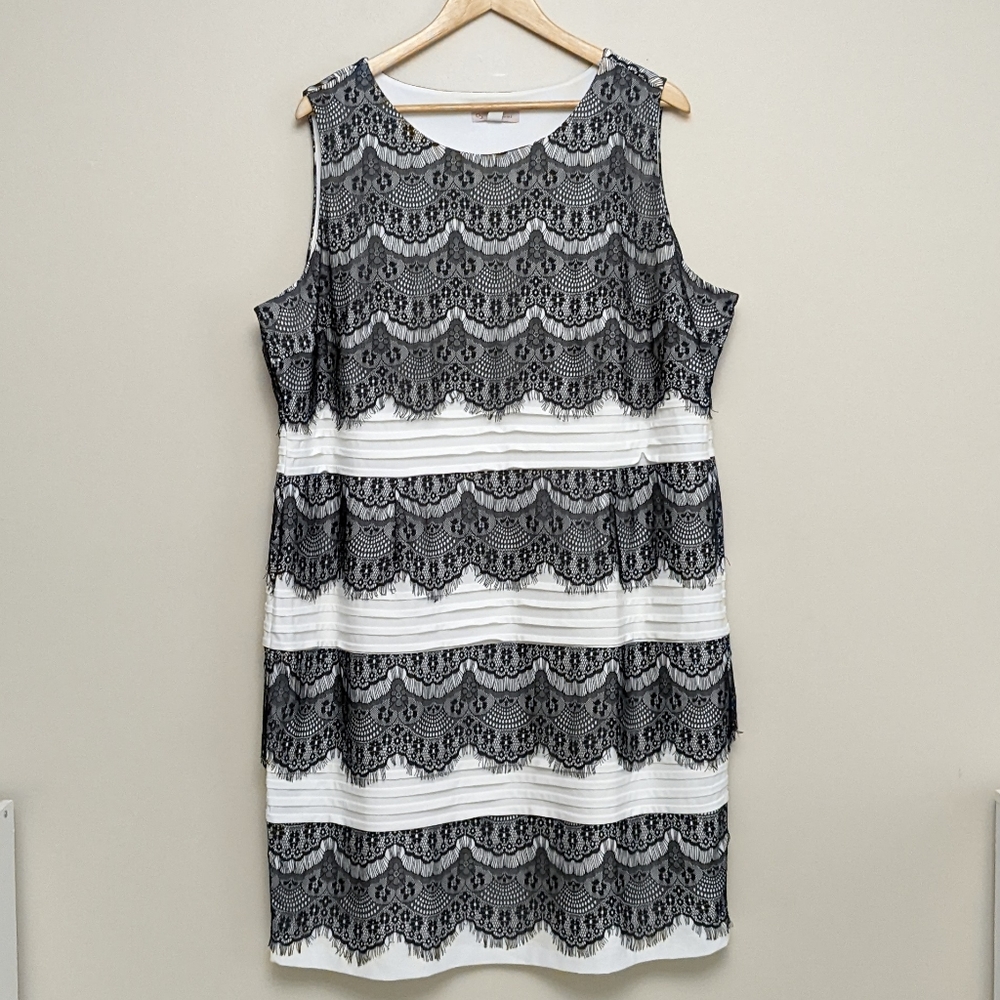 NWOT Dressbarn Ivory & Tiered Black Lace Sleeveless Sheath Dress Plus Size 20